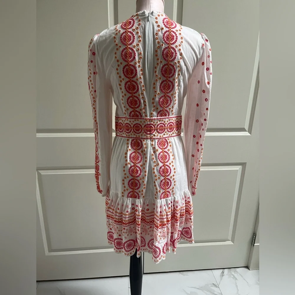 MICHAEL Michael Kors White and orange cotton eyelet Long Sleeve Dress - Picture 4 of 8